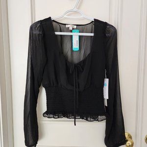 NINE BRITTON Willow Sheer Sleeve Smocked Blouse  | Small